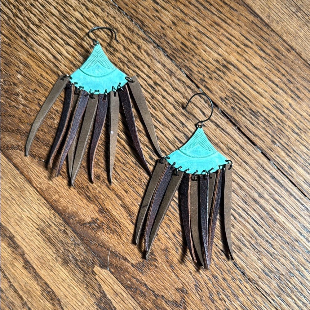 Turquoise and Brown Fringe Earrings